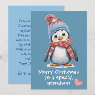 Cute Baby Penguin Blue Christmas for Kids Holiday Card