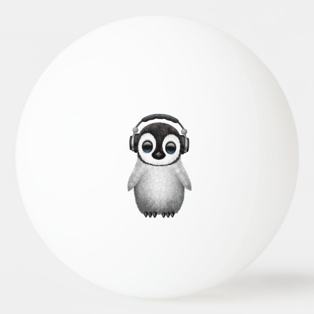 Cute Baby Penguin Dj Wearing Headphones Ping Pong Ball (Front)