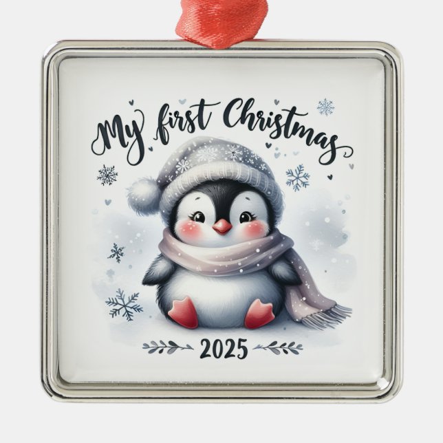 CUTE BABY PENGUIN FOR MY FIRST CHRISTMAS METAL TREE DECORATION (Front)