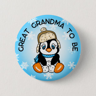 Cute Baby Penguin  Great Grandma To Be Baby Shower 6 Cm Round Badge