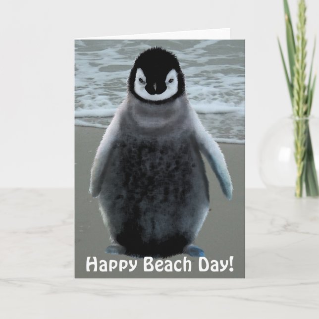 Cute Baby Penguin-lover Beach Funny Birthday Card (Front)
