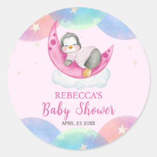 Cute Baby Penguin Pink Baby Shower  Classic Round Sticker