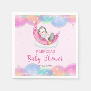 Cute Baby Penguin Pink Baby Shower  Napkin