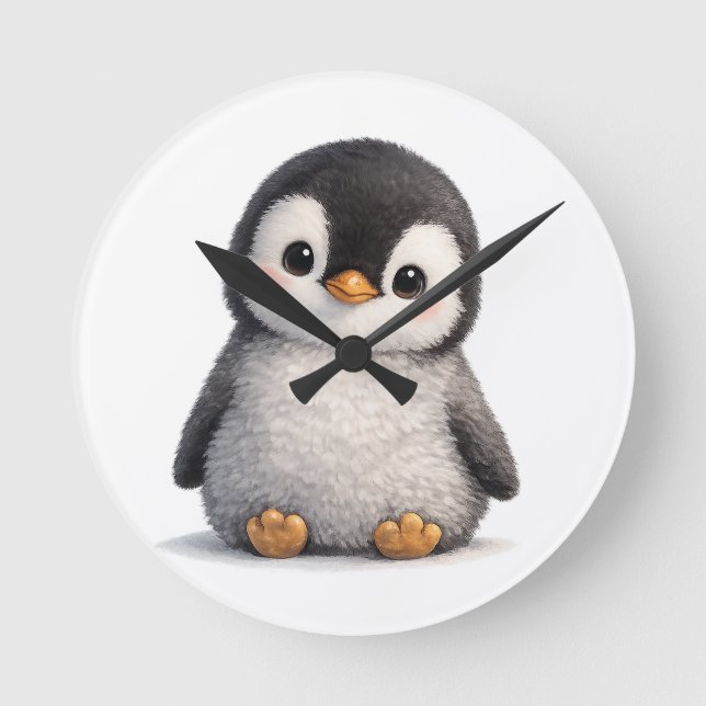 Cute Baby Penguin – Soft & Adorable Design Round Clock (Front)