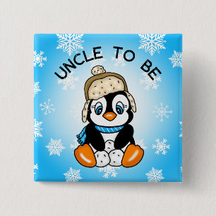 Cute Baby Penguin Uncle to Be   Baby Shower 15 Cm Square Badge