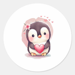 Cute Baby Penguin Valentines Day Animal Lover Classic Round Sticker