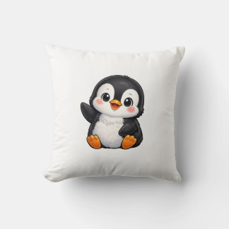 Cute Baby Penguin Waving Cartoon Character Kids Ka Cushion