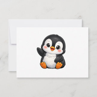 Cute Baby Penguin Waving Cartoon Character Kids Ka Thank You Card