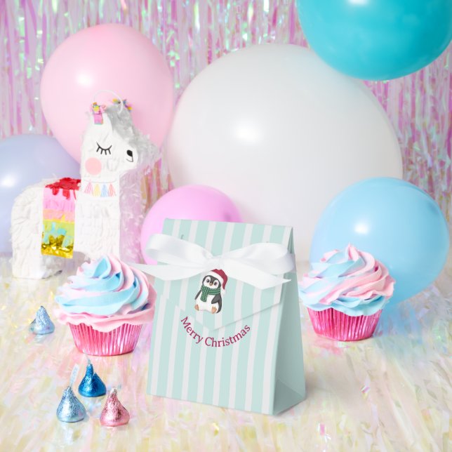 Cute Baby Penguin Wearing Santa Hat Christmas Favour Box (Party)