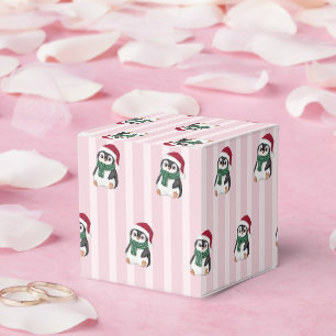 Cute Baby Penguin Wearing Santa Hat Christmas Favour Box