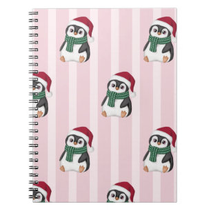 Cute Baby Penguin Wearing Santa Hat Christmas Notebook