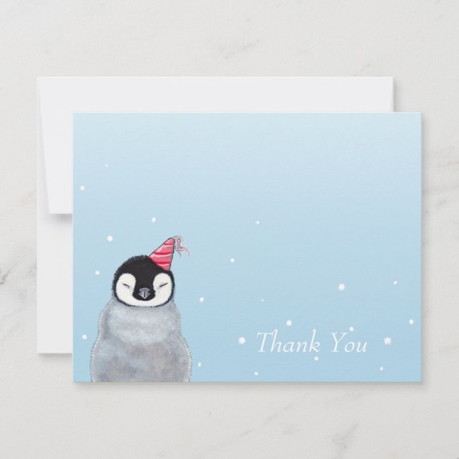 Cute Baby Penguin with Party Hat Thank You (Front)