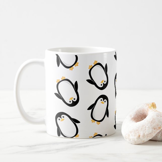 Cute Baby Penguins Iced Tea or Coffee Coffee Mug (With Donut)