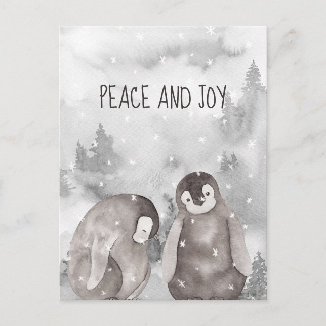 Cute Baby Penguins Winter Snow Peace and Joy  Postcard (Front)