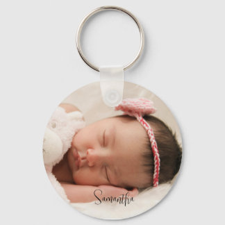 Cute Baby Photo and Name Script Key Ring