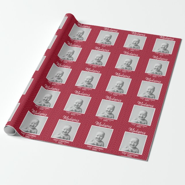 Cute Baby Photo and Personalised Name Wrapping Pap Wrapping Paper (Unrolled)