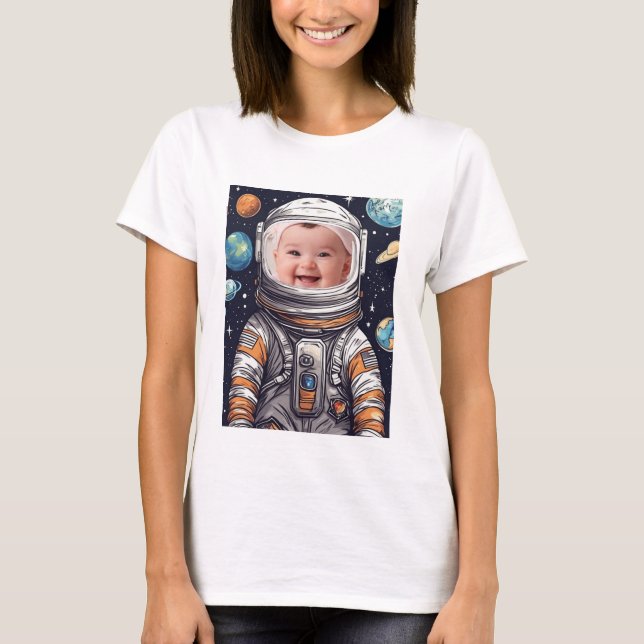 Cute Baby Photo Astronaut Cat Cutout Photo T-Shirt (Front)