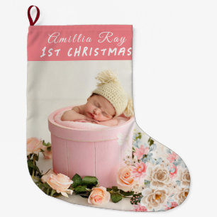 cute Baby Photo Baby’s First Christmas  Large Christmas Stocking