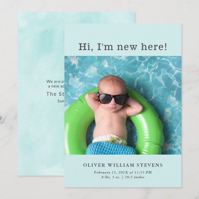 Cute Baby Photo Birth Announcement (Front/Back)