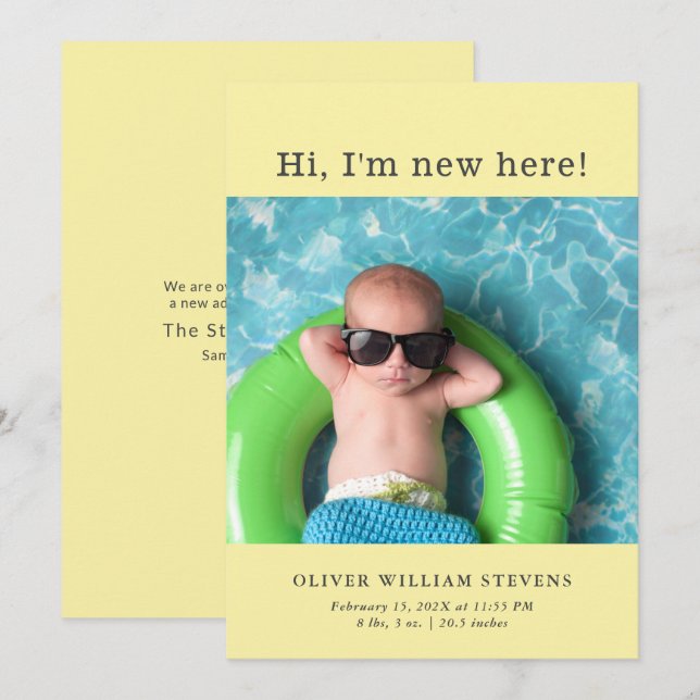 Cute Baby Photo Birth Announcement (Front/Back)
