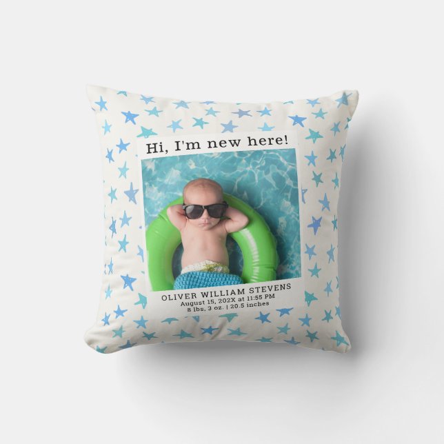 Cute Baby Photo Birth Stats Nursery Cushion (Front)