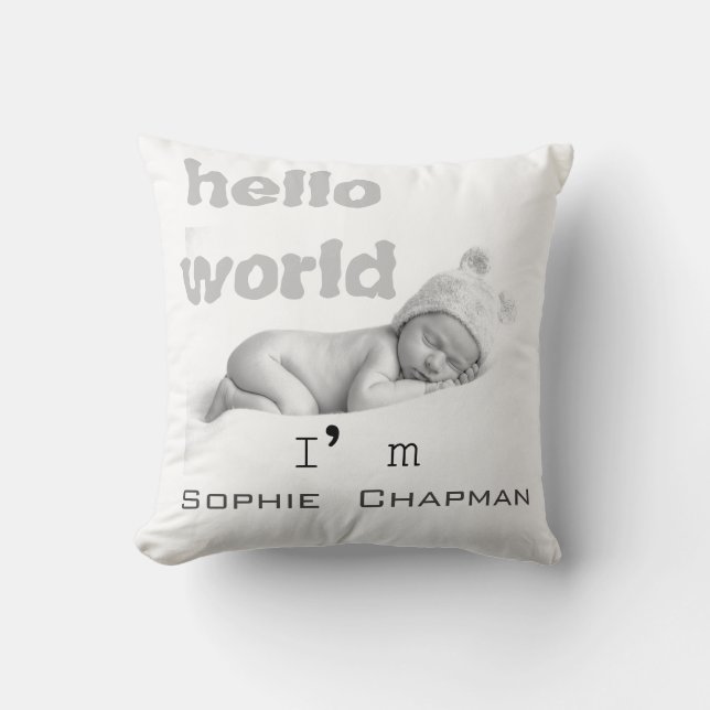 Cute Baby Photo Birth Stats Nursery Room Decor   Cushion (Front)
