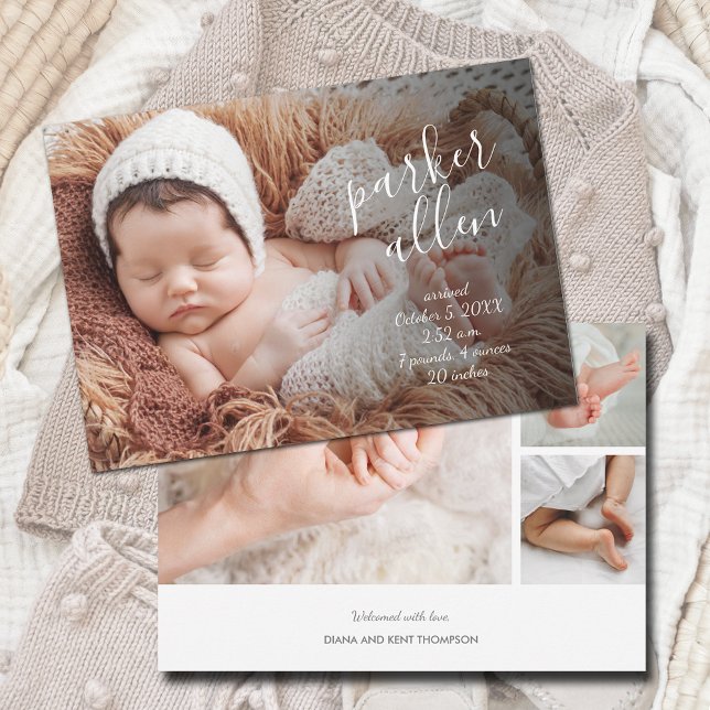 Cute Baby Photo Collage Birth Announcement (Creator Uploaded)