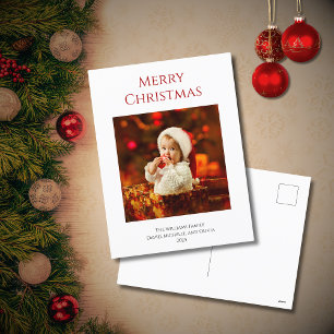 Cute Baby Photo First Christmas Family Red  Holiday Postcard