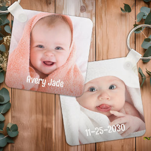 Cute Baby Photo Personalised Name & Birthday Key Ring