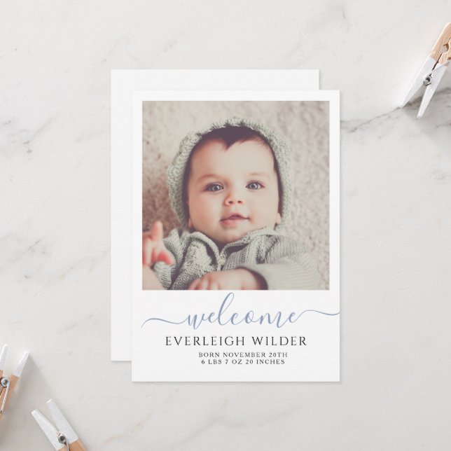 Cute Baby Photo Script Welcome Birth Announcement (Front/Back In Situ)