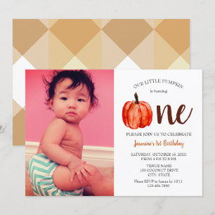 Cute baby photocard first birthday Pumpkin Autumn Invitation