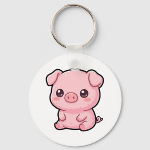 Cute Baby Pig Button Keychain
