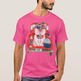 Cute Baby Pig Farm Truck Patriotic 4th Of July Far T-Shirt
