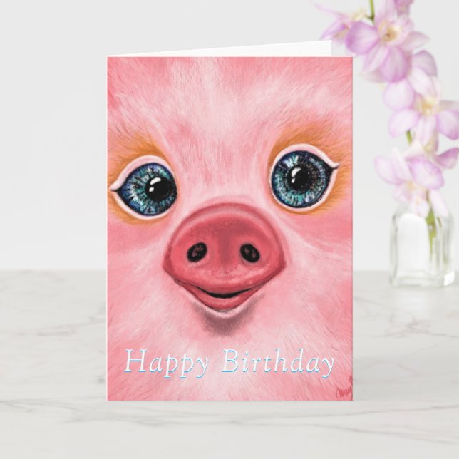 Cute Baby Pig Happy Birthday Cards - Smile (Orchid)