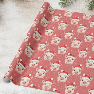 Cute Baby Pig in Santa Hat Wrapping Paper