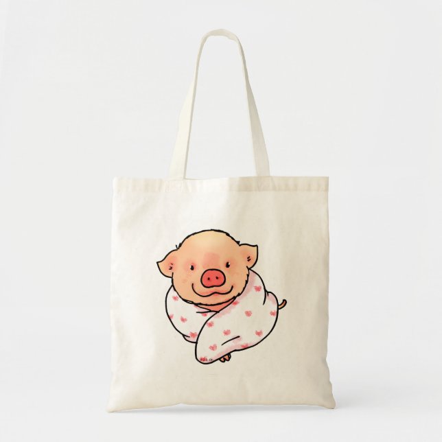 Cute Baby Pig Wrapped in Blanket Tote Bag (Front)