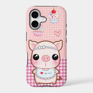Cute baby piggy and kawaii cupcakes