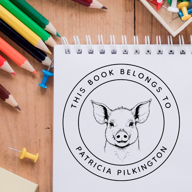 Cute Baby Piglet This Book Belongs To Kid's Name Self-inking Stamp (Creator Uploaded)