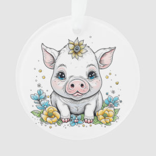 Cute Baby Piglet with Flower on her Head Ornament