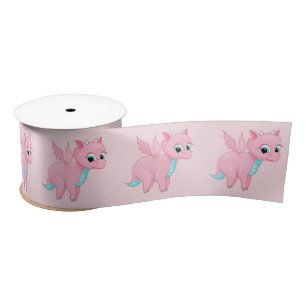 Cute Baby Pink Dragon Satin Ribbon