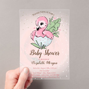Cute Baby Pink Flamingo Stars Baby Shower  Acrylic Invitations