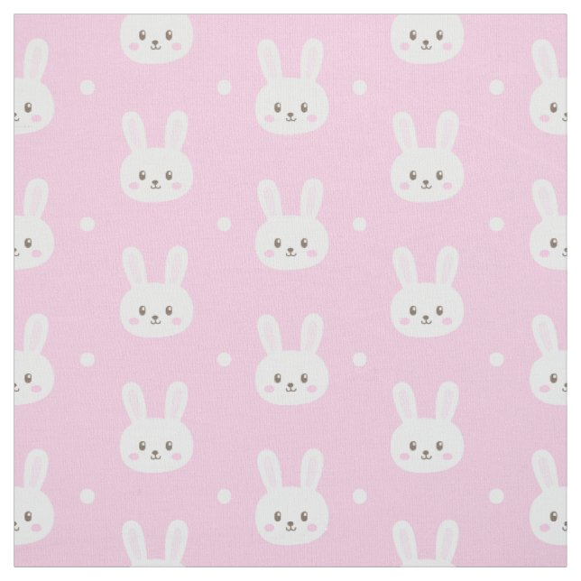 Cute Baby pink fluffy cartoon bunny pattern Fabric (Swatch)