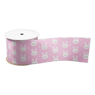 Cute Baby pink fluffy cartoon bunny pattern Satin Ribbon