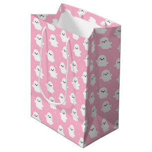 Cute Baby Pink Ghost Pattern – Halloween Design Medium Gift Bag