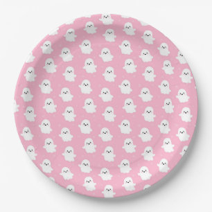 Cute Baby Pink Ghost Pattern – Halloween Design Paper Plate