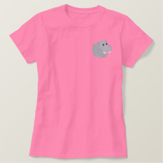 Cute Baby Pink Hippo Embroidered Shirt