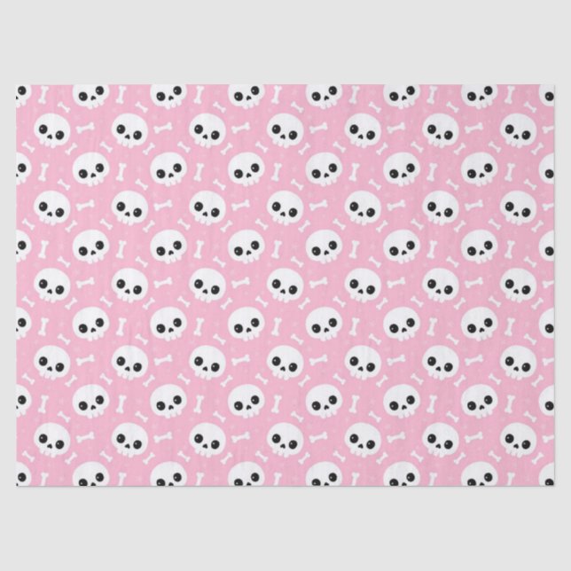 Cute Baby Pink Skull & Bones Halloween Pattern Tissue Paper (Front)