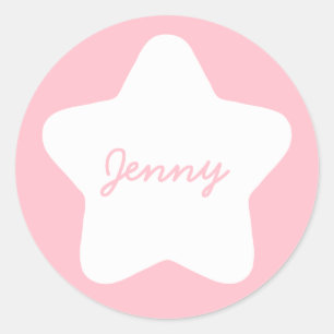 Cute Baby Pink Star Custom Name Sticker