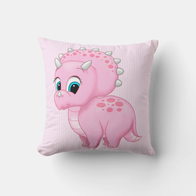 Cute Baby Pink Triceratops Dinosaur Cushion (Front)