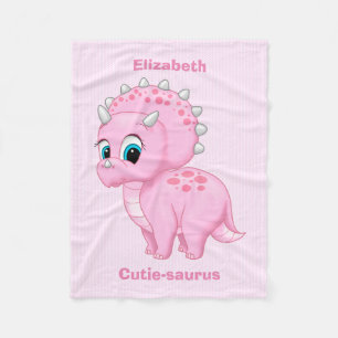 Cute Baby Pink Triceratops Dinosaur Fleece Blanket